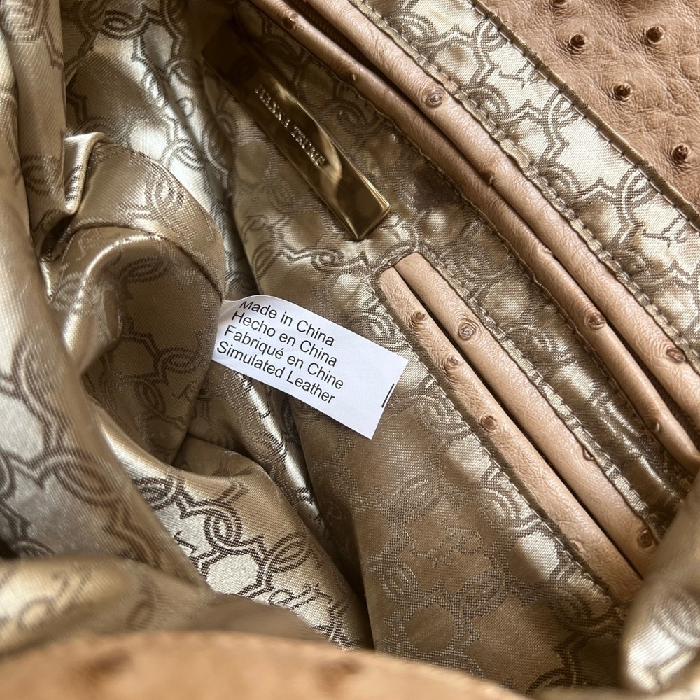 Ivanka Trump Tan Ostrich-Embossed Shoulder Bag with Gold Hardware - Picture 11 of 15